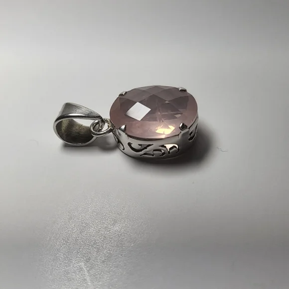 Sterling Platform Rose Quartz Pendant - .925 Sterling Silver - Picture 4 of 16